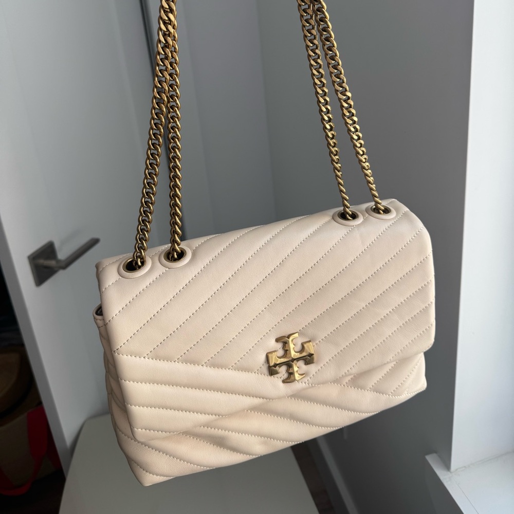 Tory Burch Cream Gold Quilted Shoulder Bag